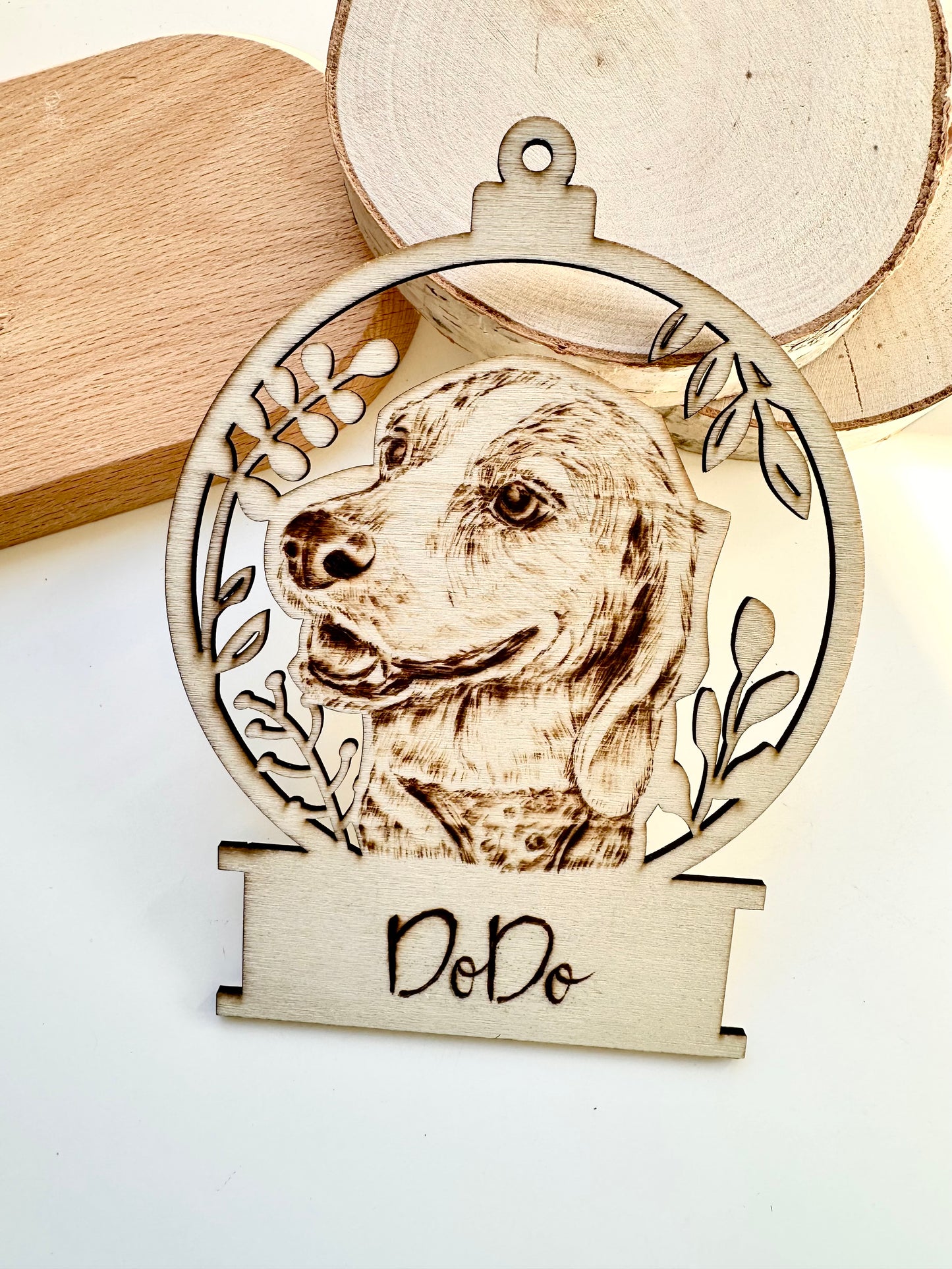 Custom Pet Portrait Ornament – Handmade Woodburned Decoration | Pet Memorial Gift | Personalized Dog & Cat Keepsake