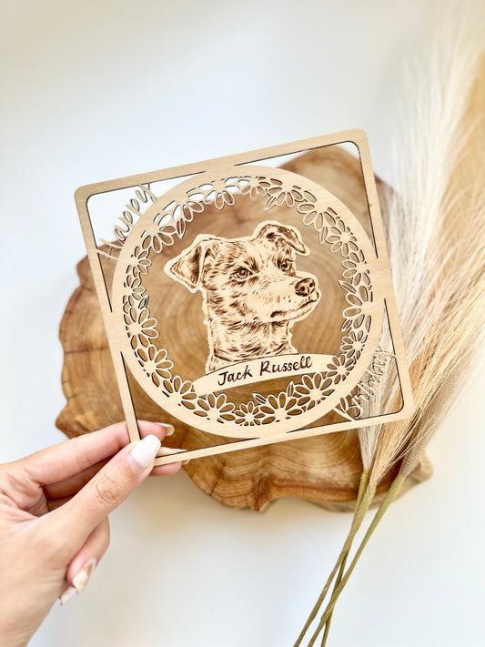 Custom Woodburning Pet Portrait Birthday Card – Personalized Wooden Greeting Card