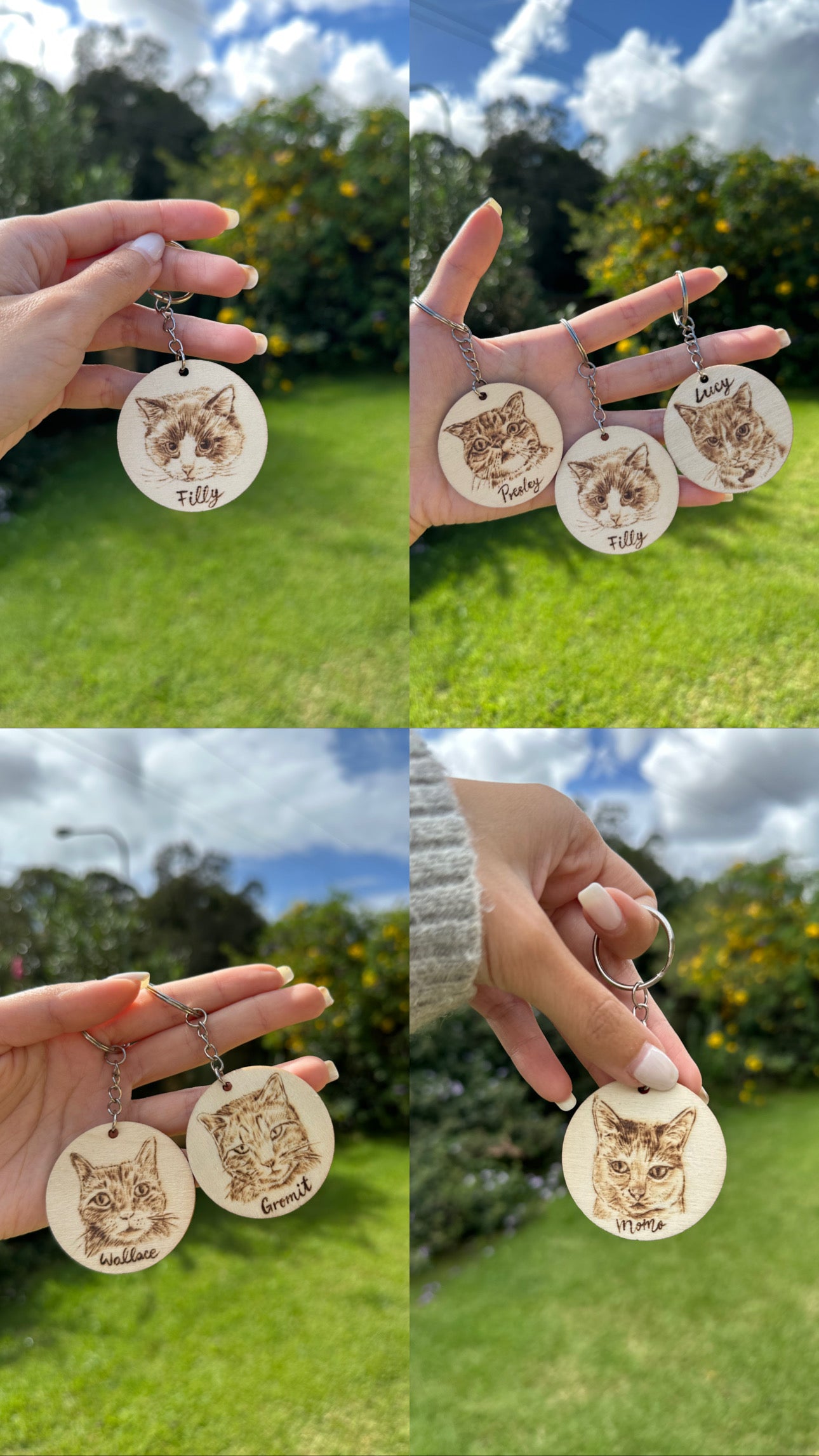 Custom Pet Portrait Key Ring – Handmade Pyrography on Wood