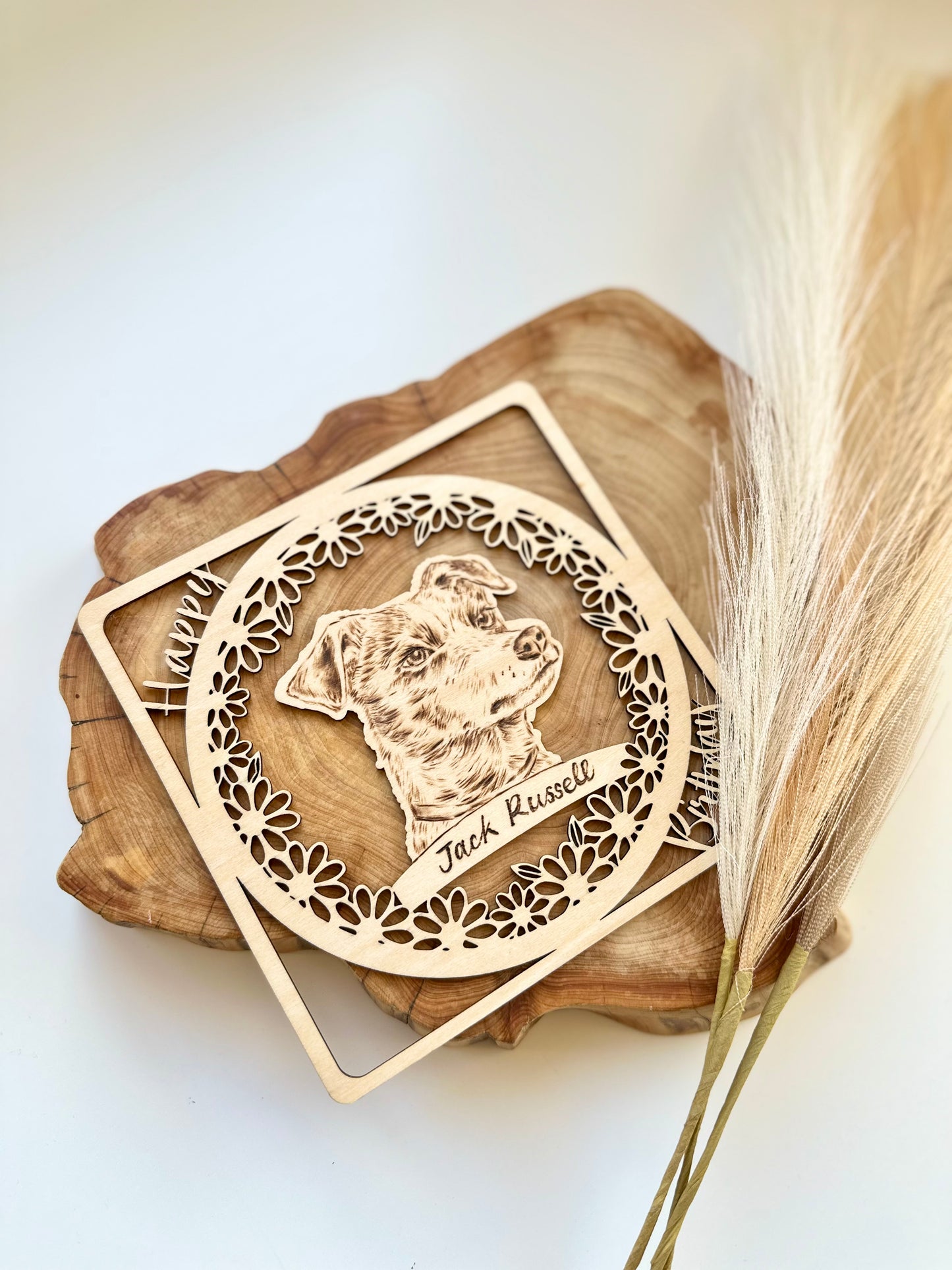 Custom Woodburning Pet Portrait Birthday Card – Personalized Wooden Greeting Card
