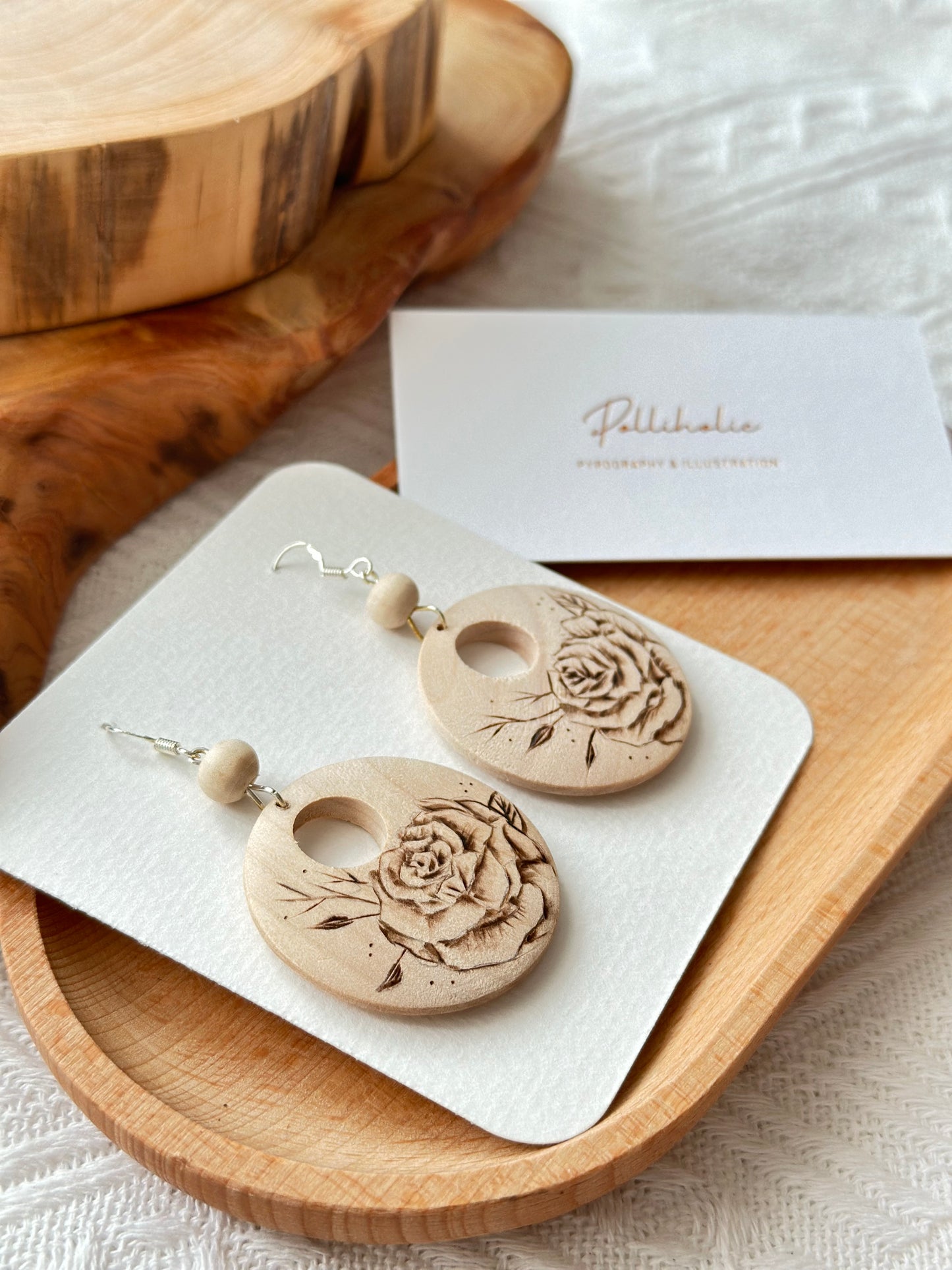 Flower Wood Circle Earrings