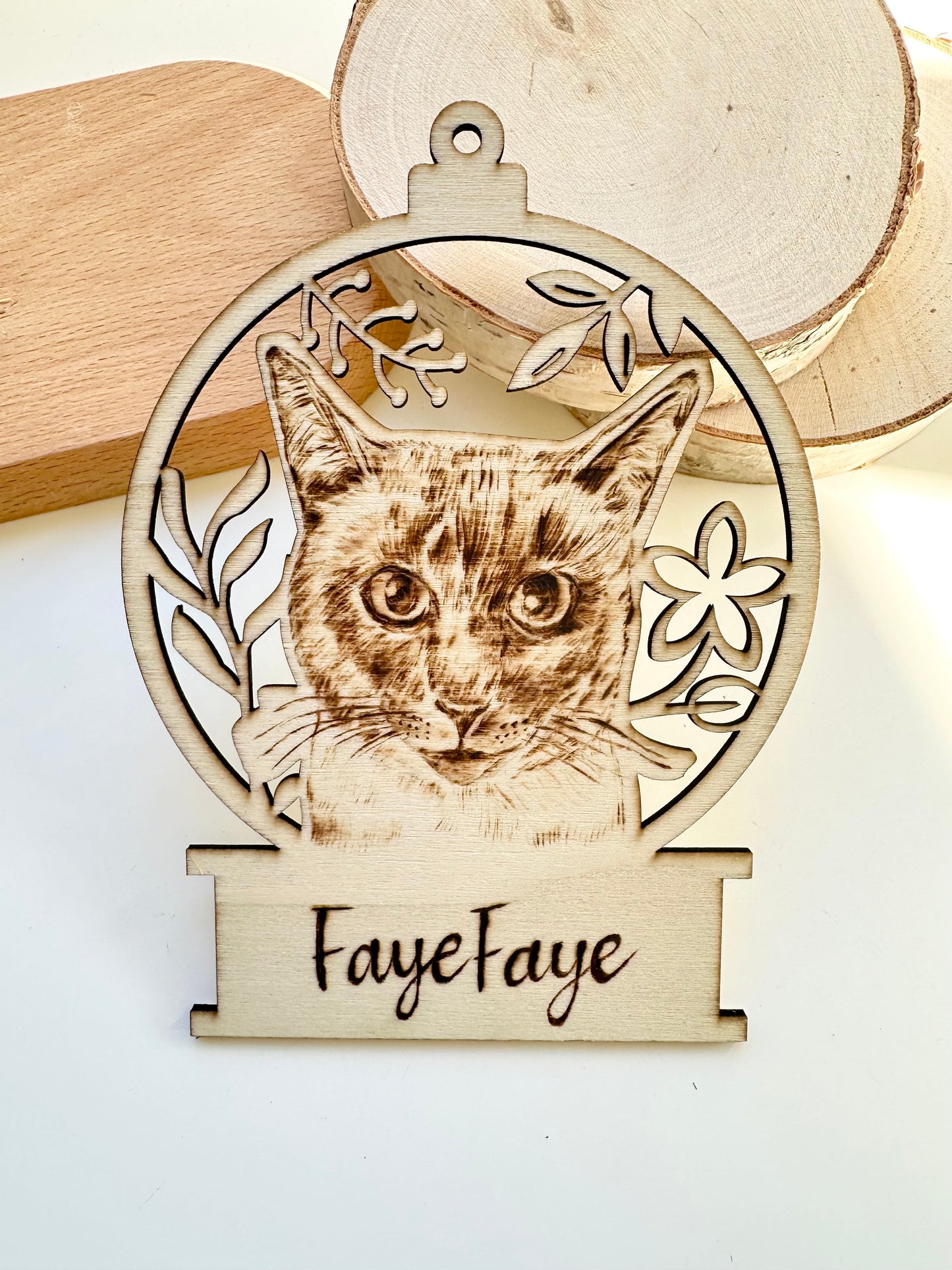Custom Pet Portrait Ornament – Handmade Woodburned Decoration | Pet Memorial Gift | Personalized Dog & Cat Keepsake