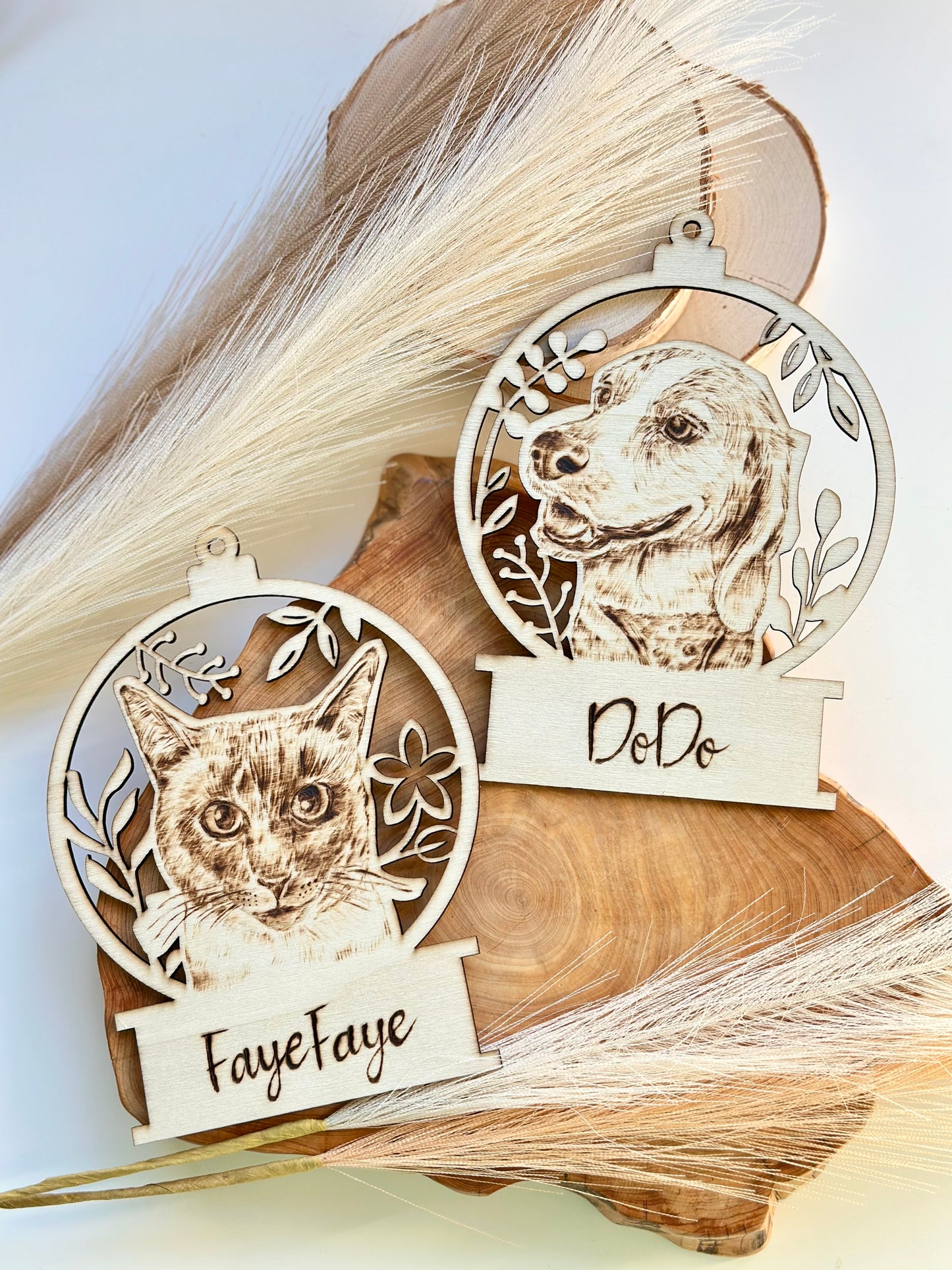 Custom Pet Portrait Ornament – Handmade Woodburned Decoration | Pet Memorial Gift | Personalized Dog & Cat Keepsake