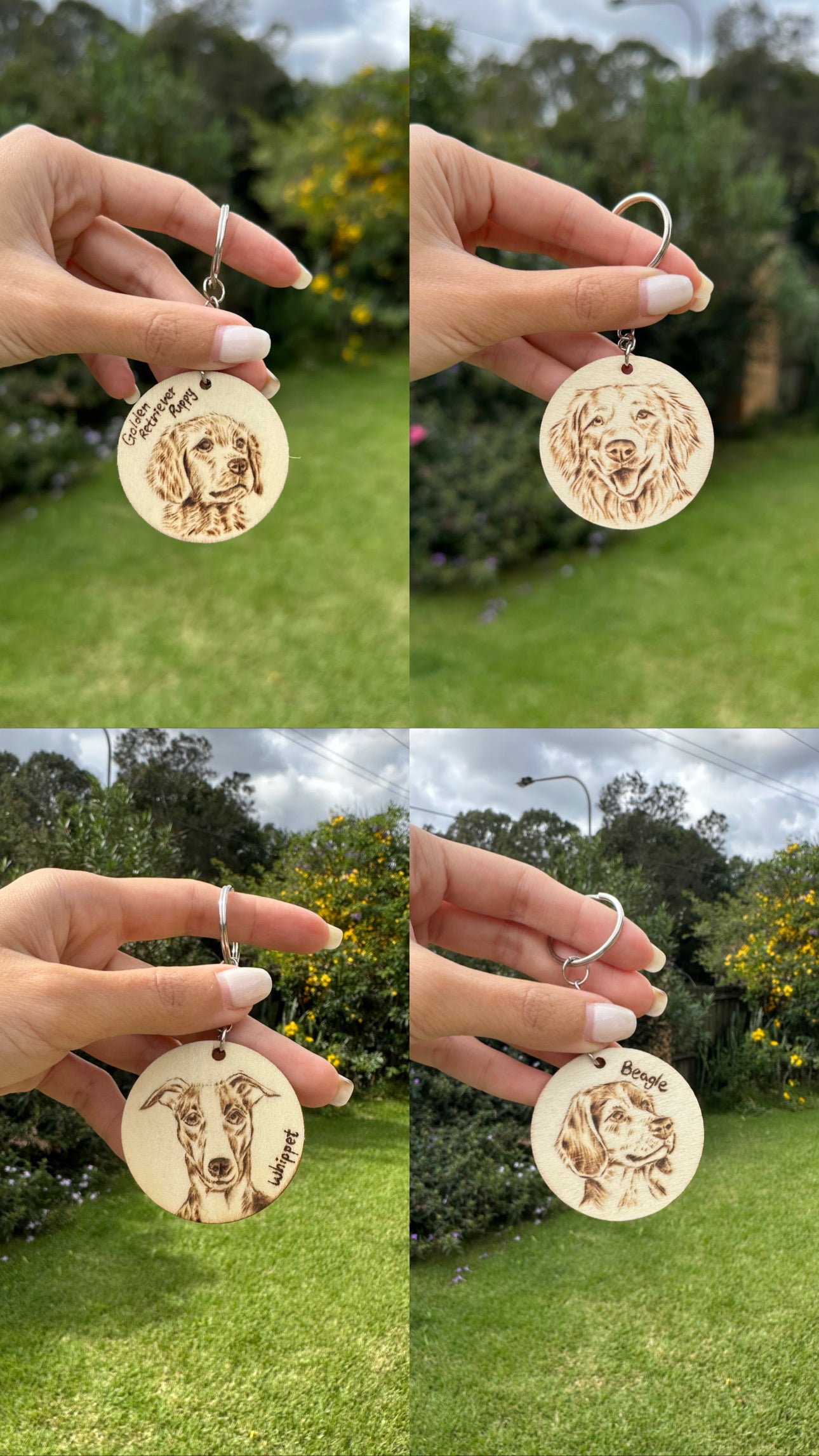 Custom Pet Portrait Key Ring – Handmade Pyrography on Wood