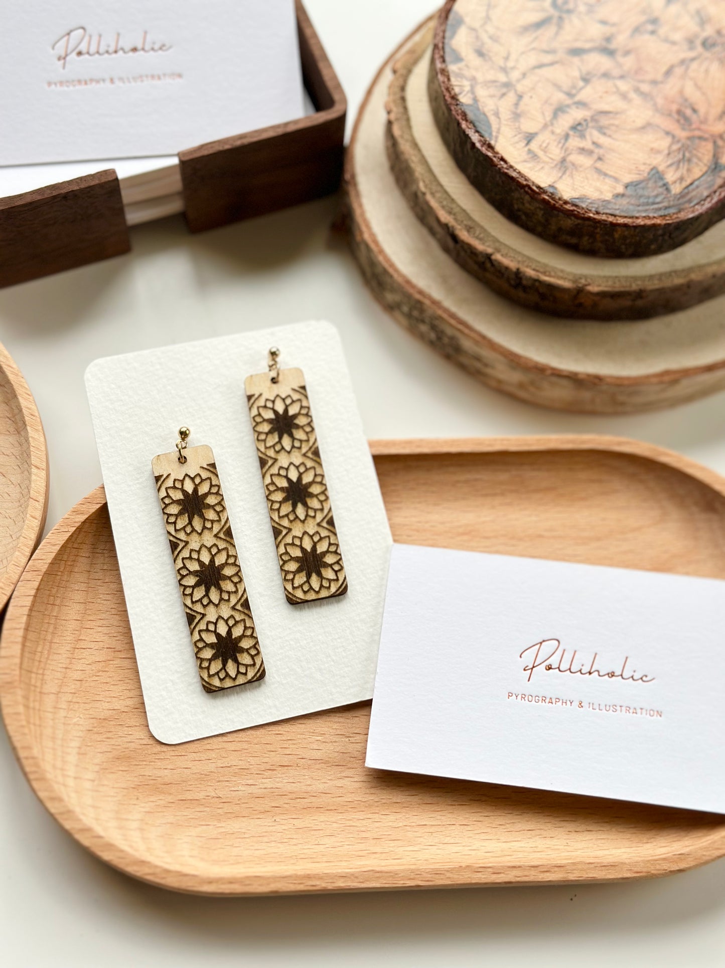 Long Geometric Wood Earrings