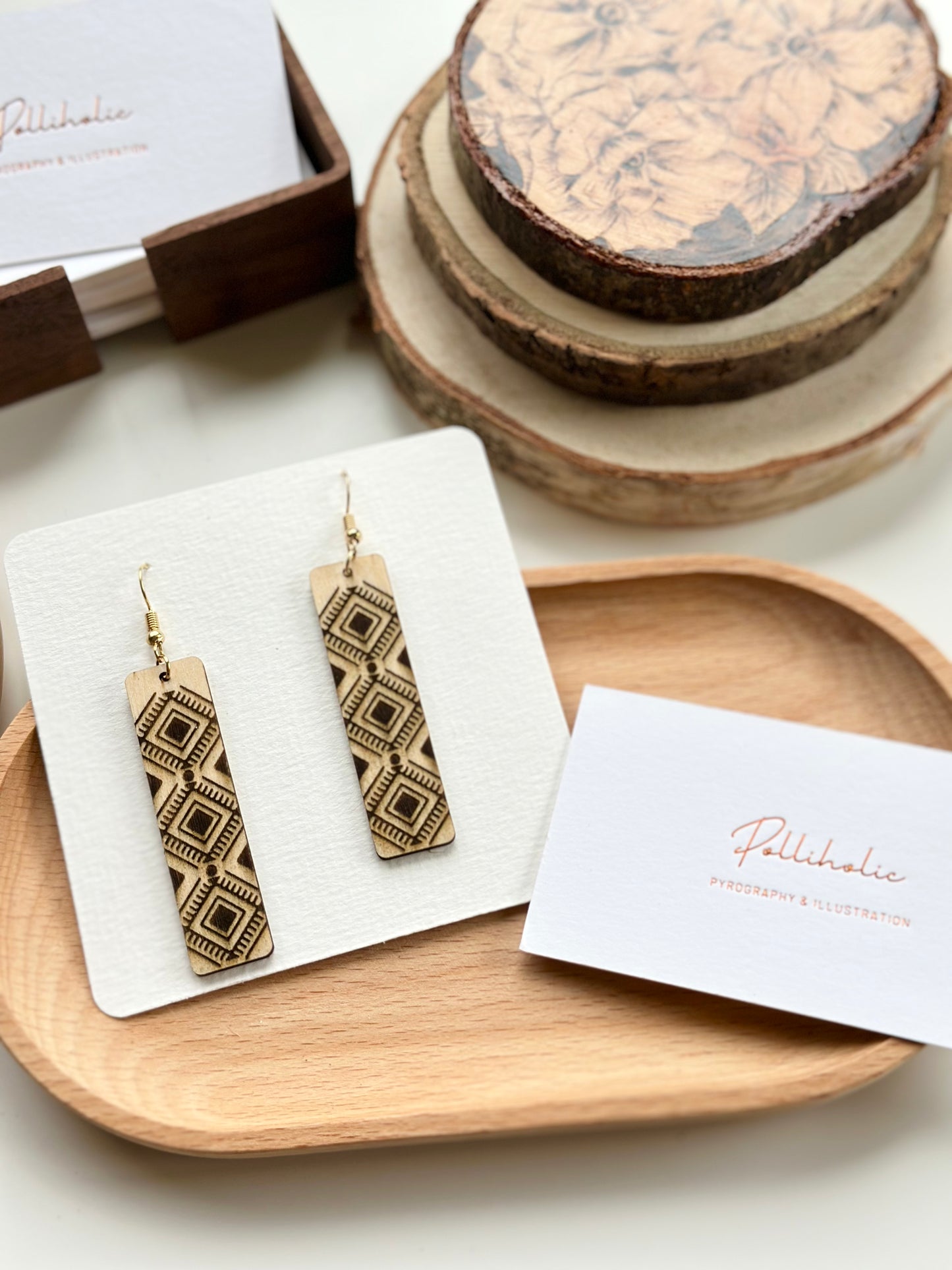 Long Geometric Wood Earrings