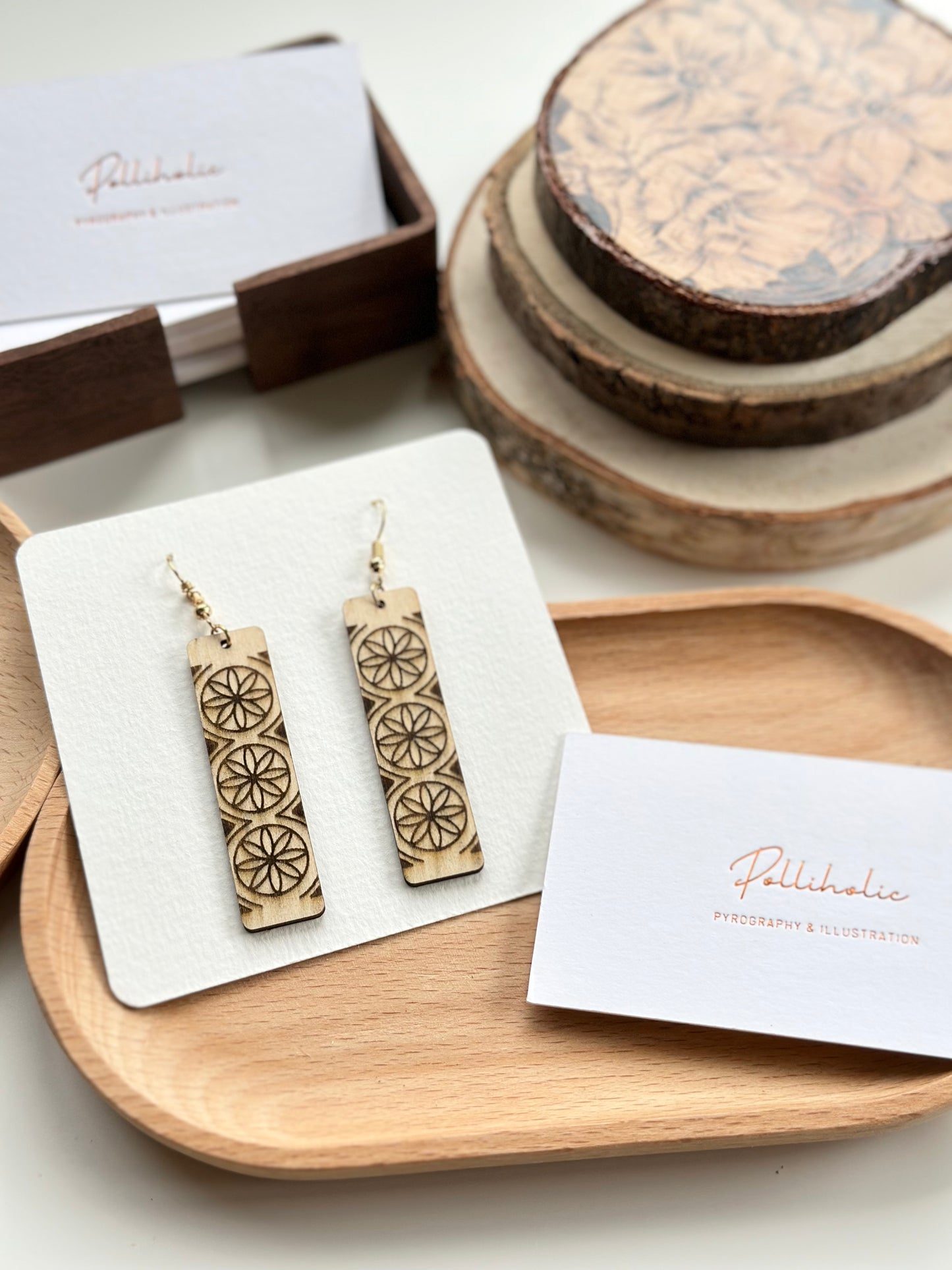 Long Geometric Wood Earrings