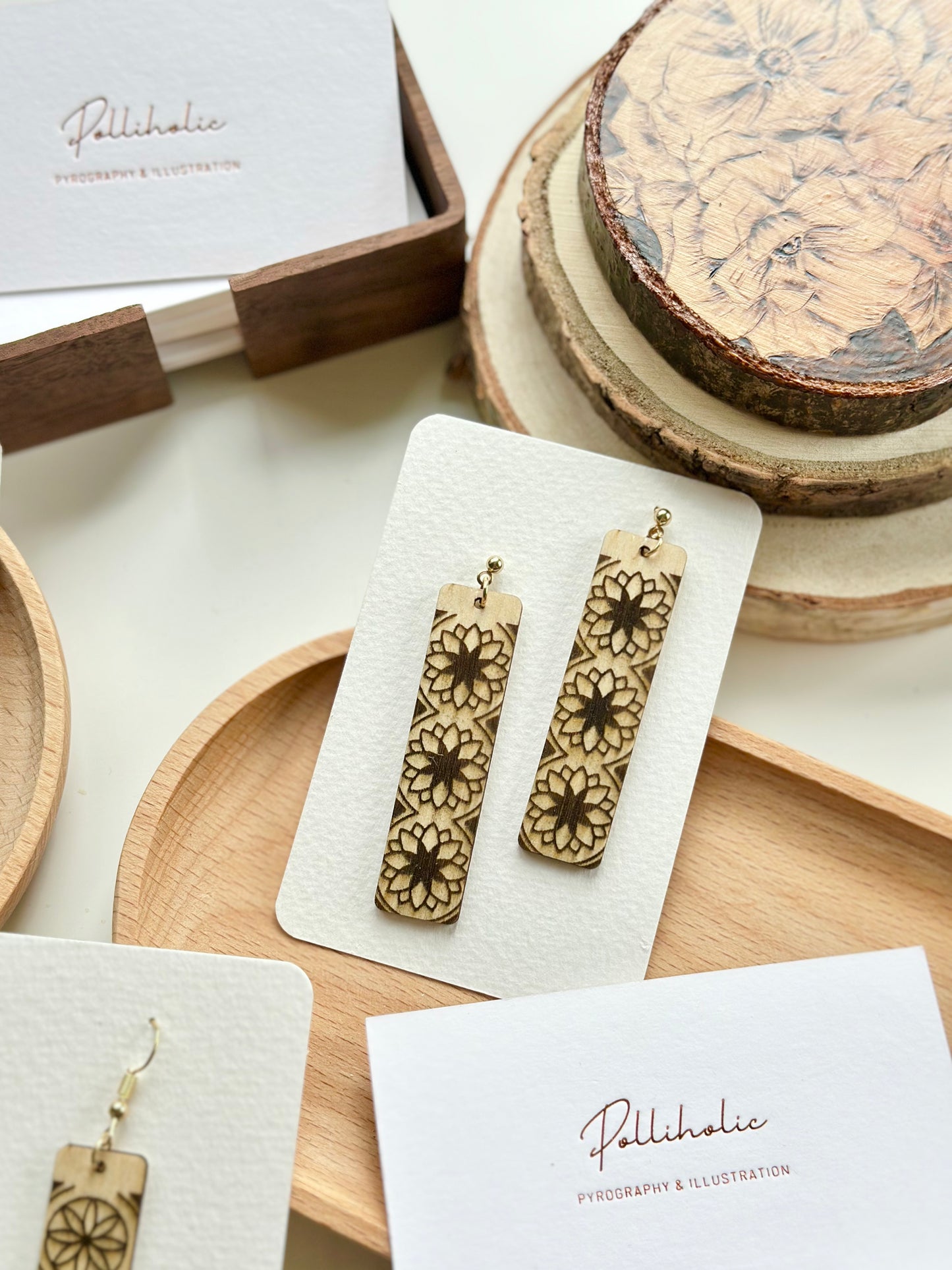 Long Geometric Wood Earrings