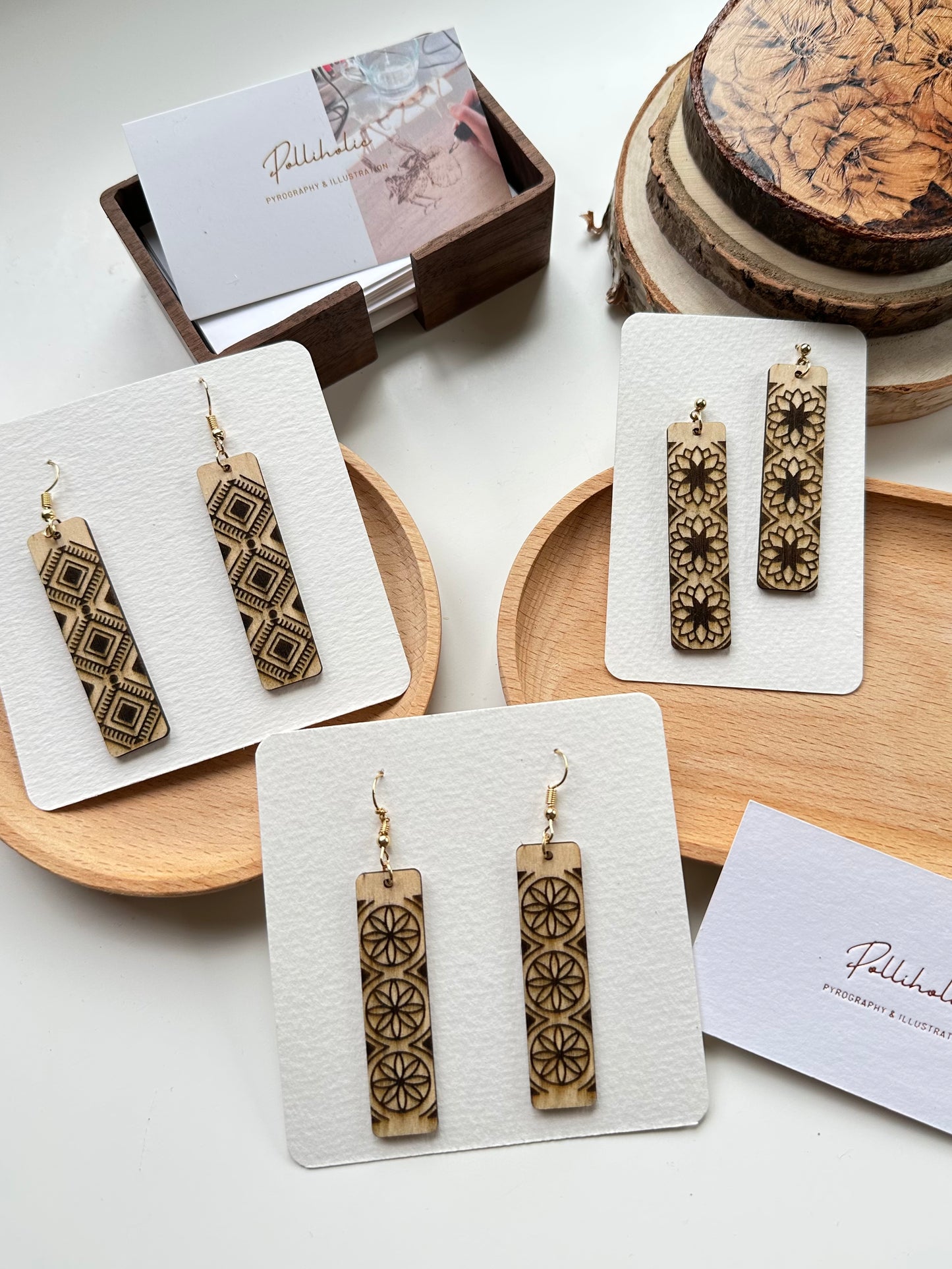 Long Geometric Wood Earrings