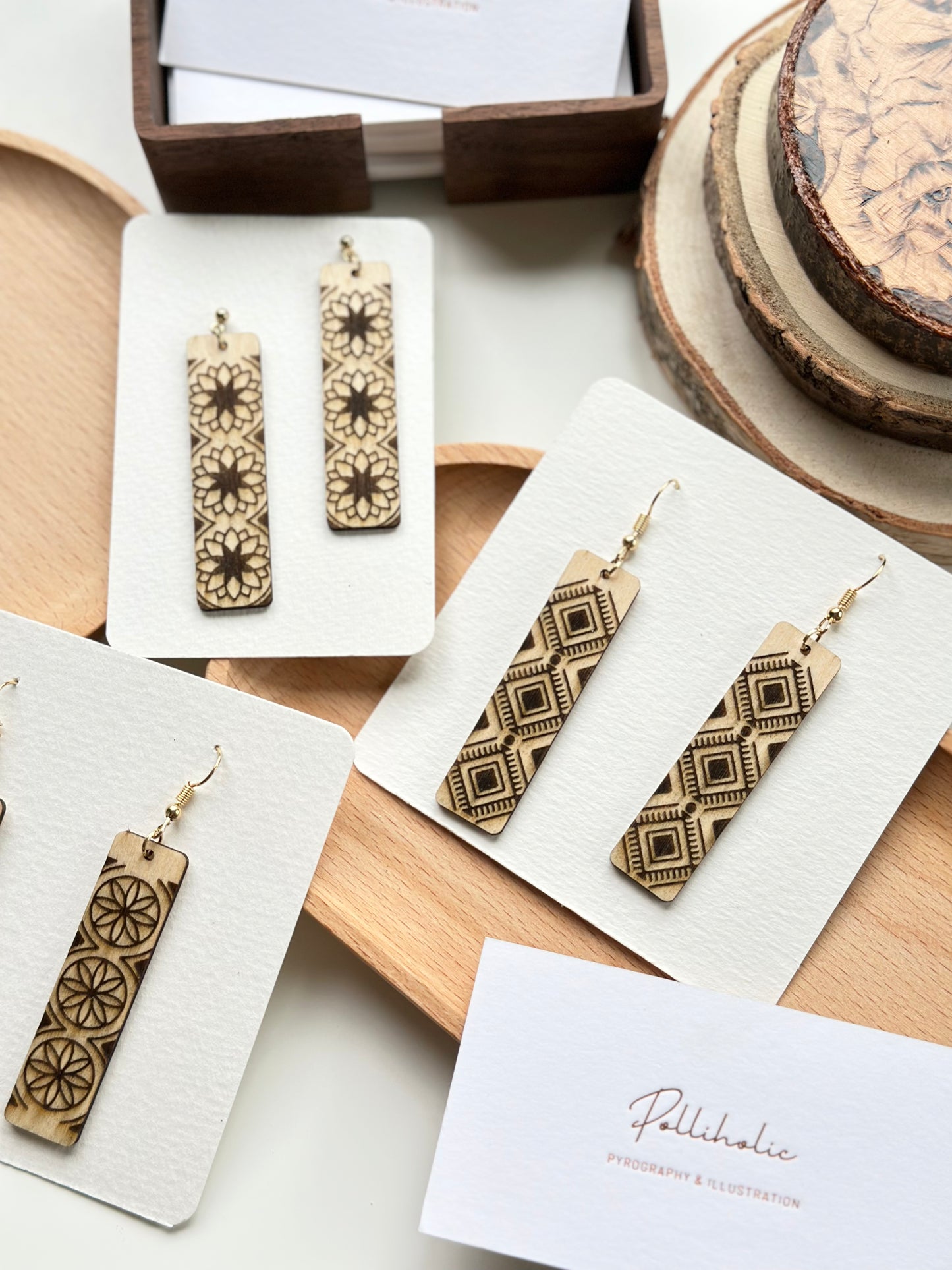 Long Geometric Wood Earrings