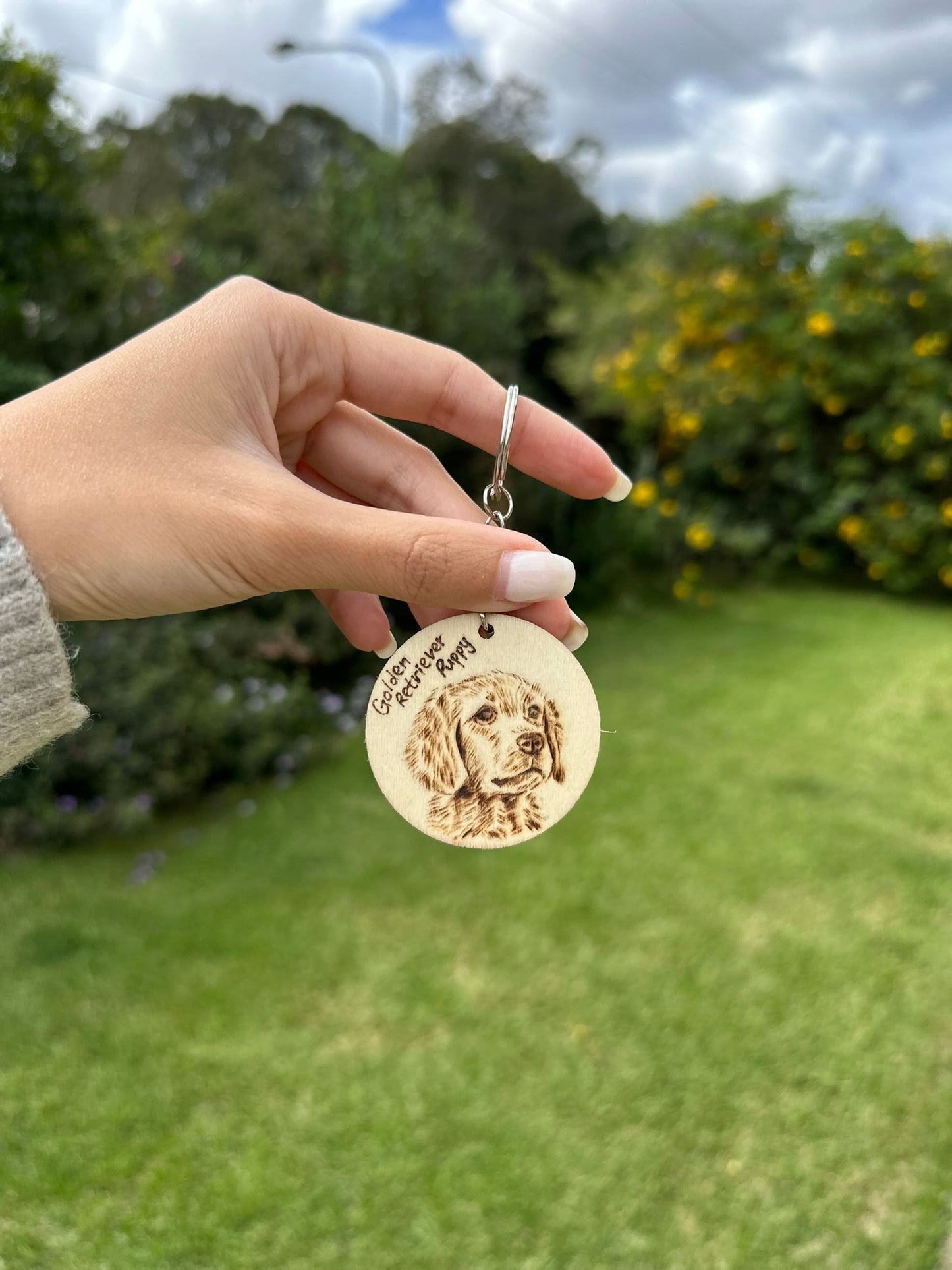 Custom Pet Portrait Key Ring – Handmade Pyrography on Wood