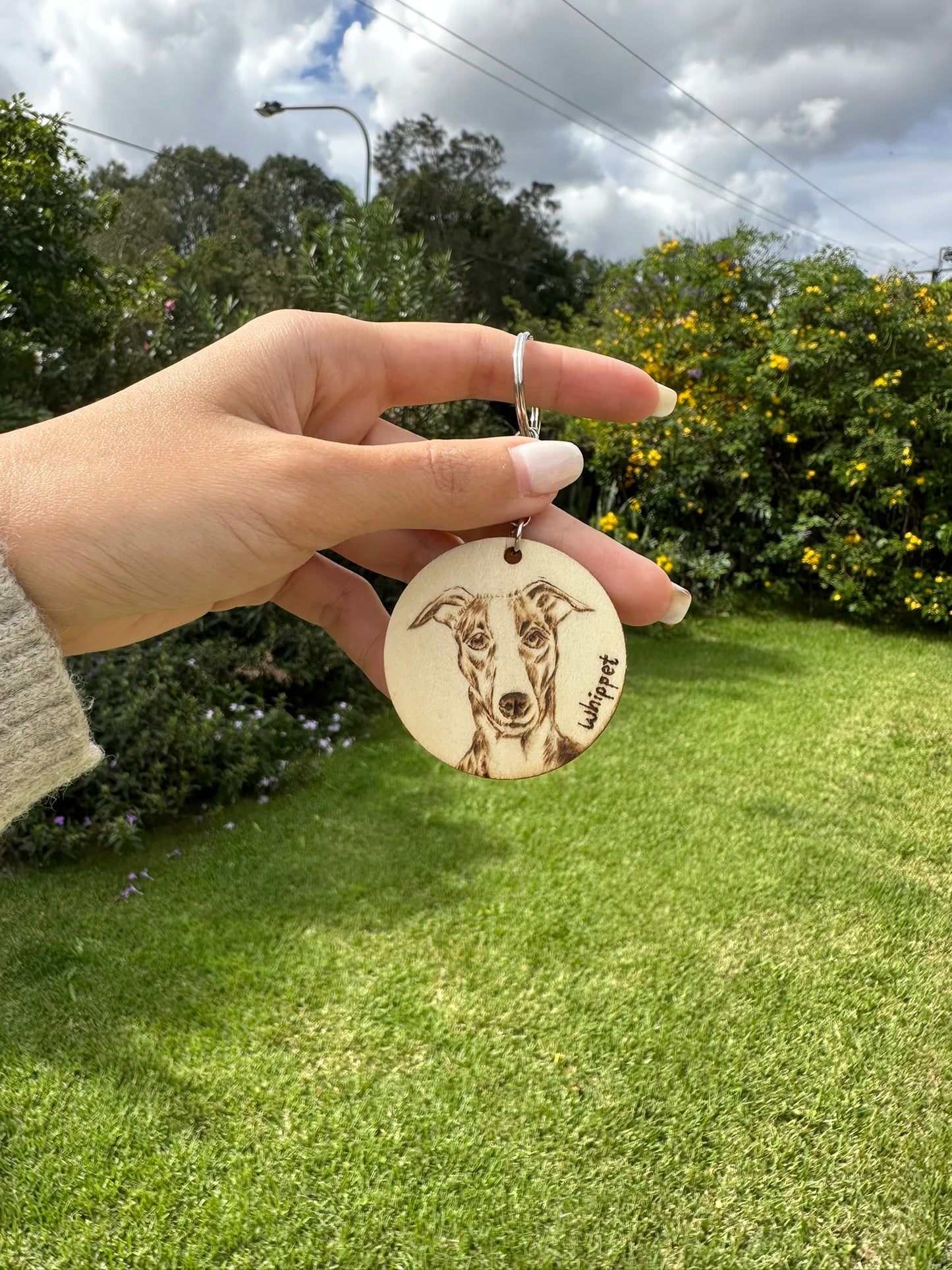 Custom Pet Portrait Key Ring – Handmade Pyrography on Wood