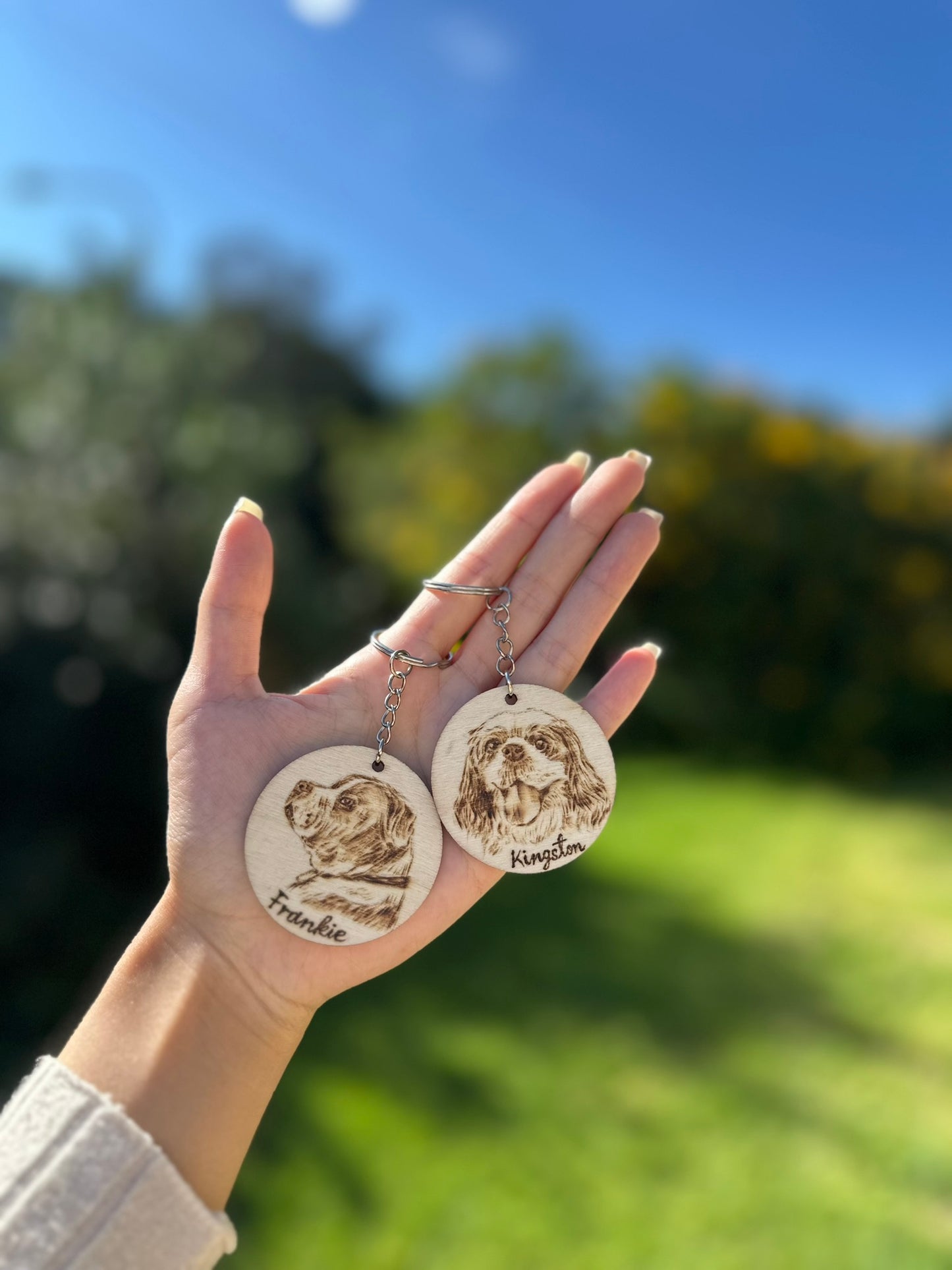 Custom Pet Portrait Key Ring – Handmade Pyrography on Wood