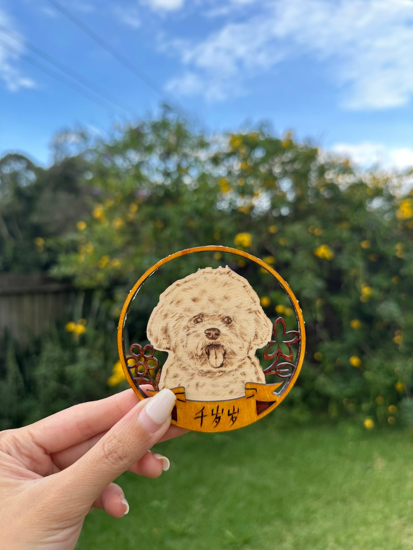 Custom Pet Portrait on Wood Layered Artwork Display – Handmade Pyrography Art