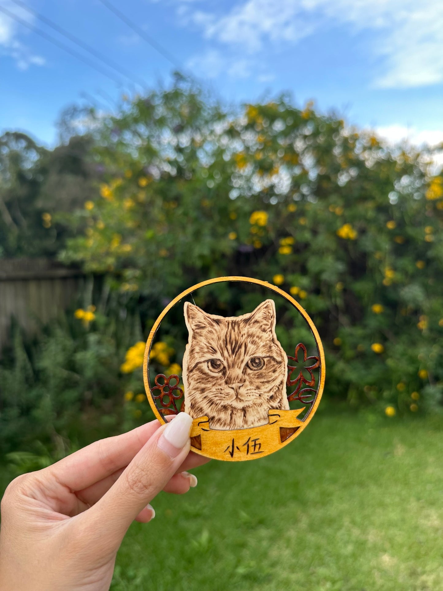 Custom Pet Portrait on Wood Layered Artwork Display – Handmade Pyrography Art