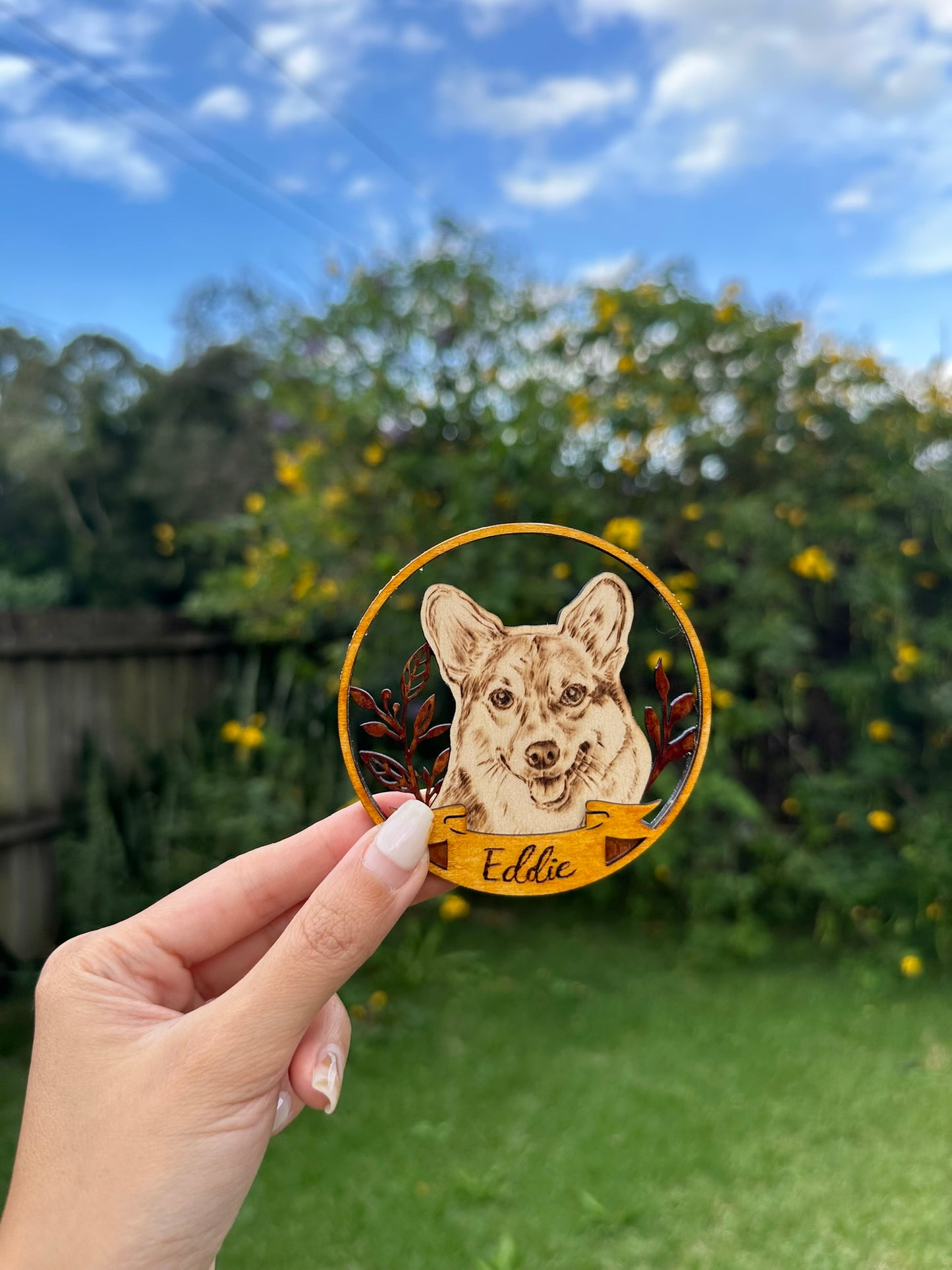 Custom Pet Portrait on Wood Layered Artwork Display – Handmade Pyrography Art