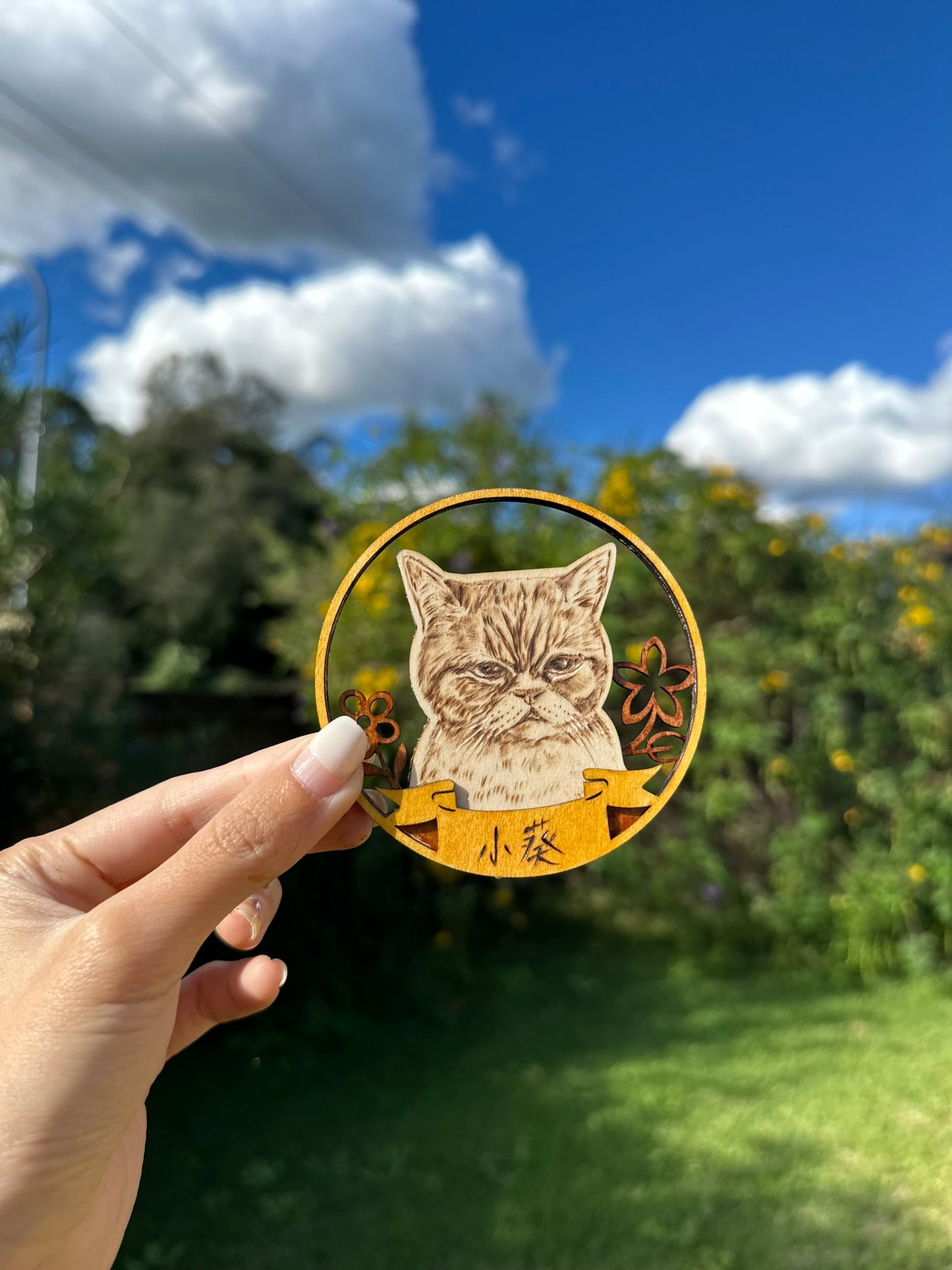 Custom Pet Portrait on Wood Layered Artwork Display – Handmade Pyrography Art
