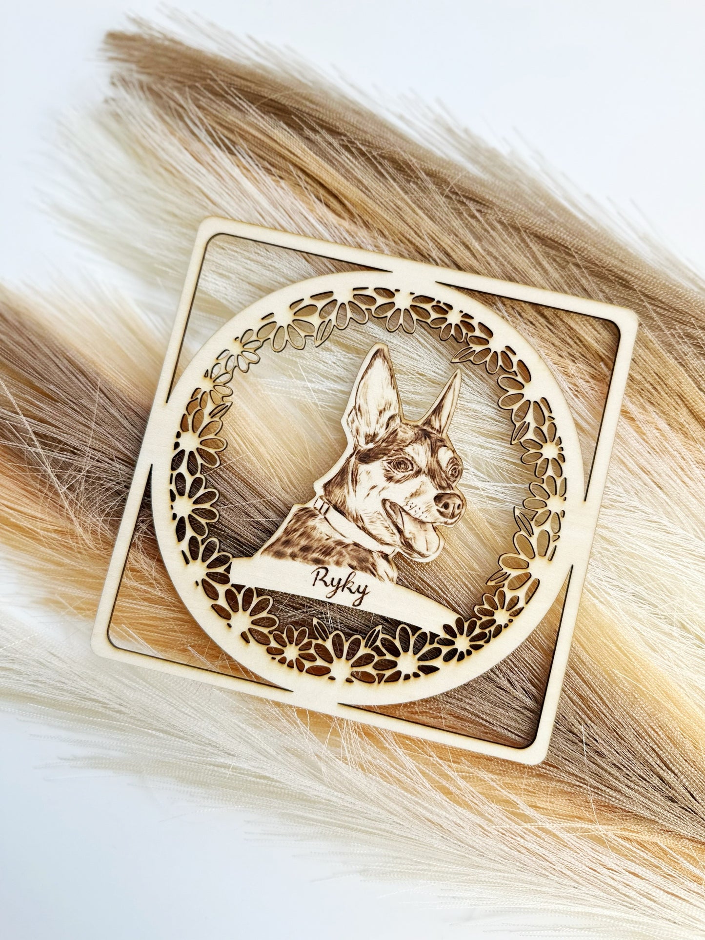 Custom Woodburning Pet Portrait Birthday Card – Personalized Wooden Greeting Card