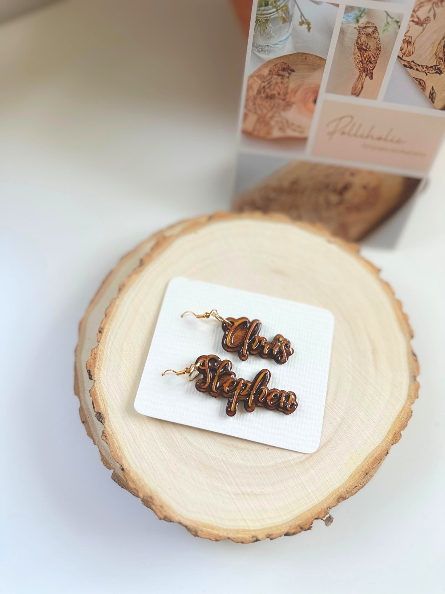 Personalised name earrings dangle detail