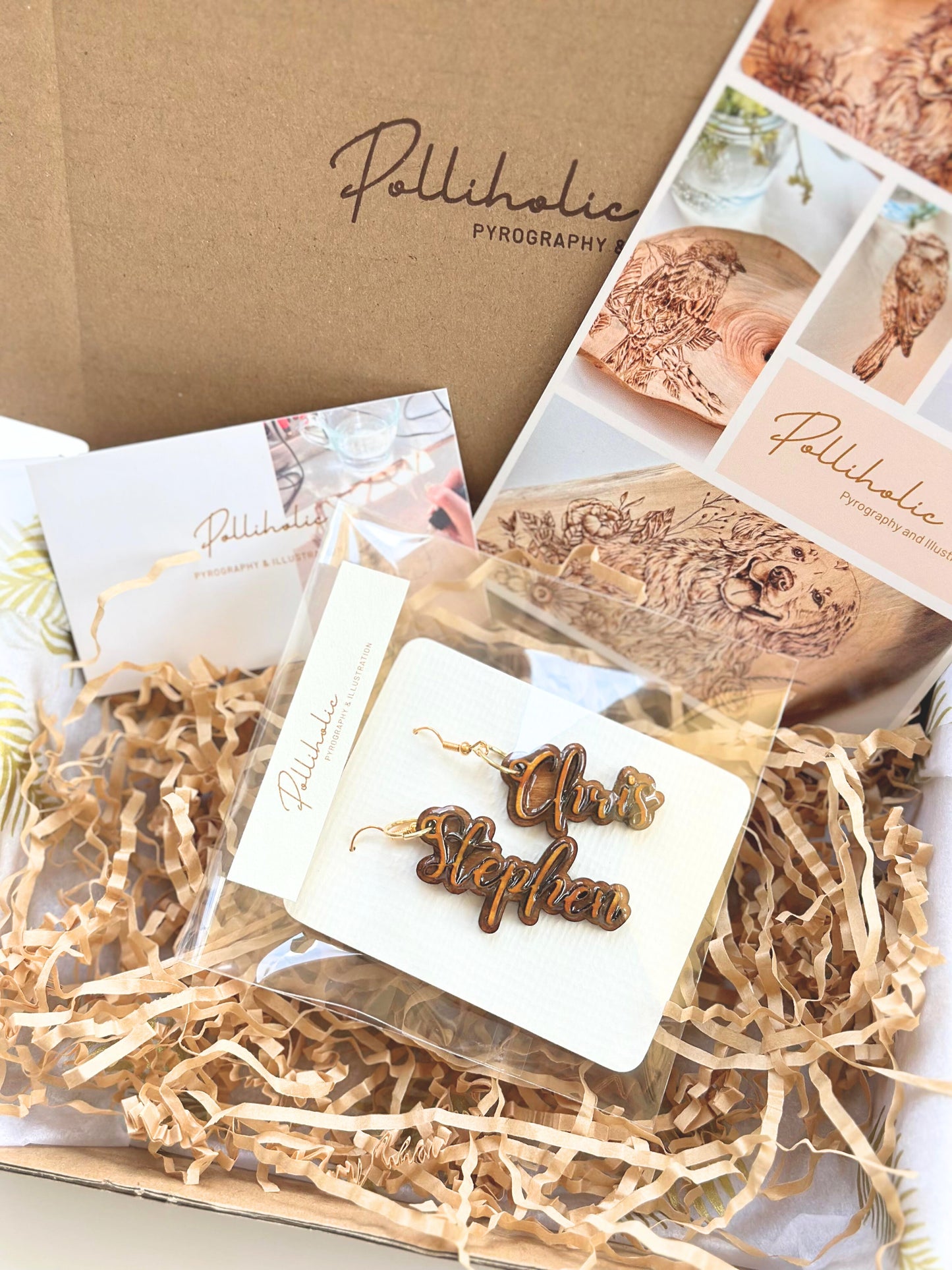 Personalised name earrings packaging