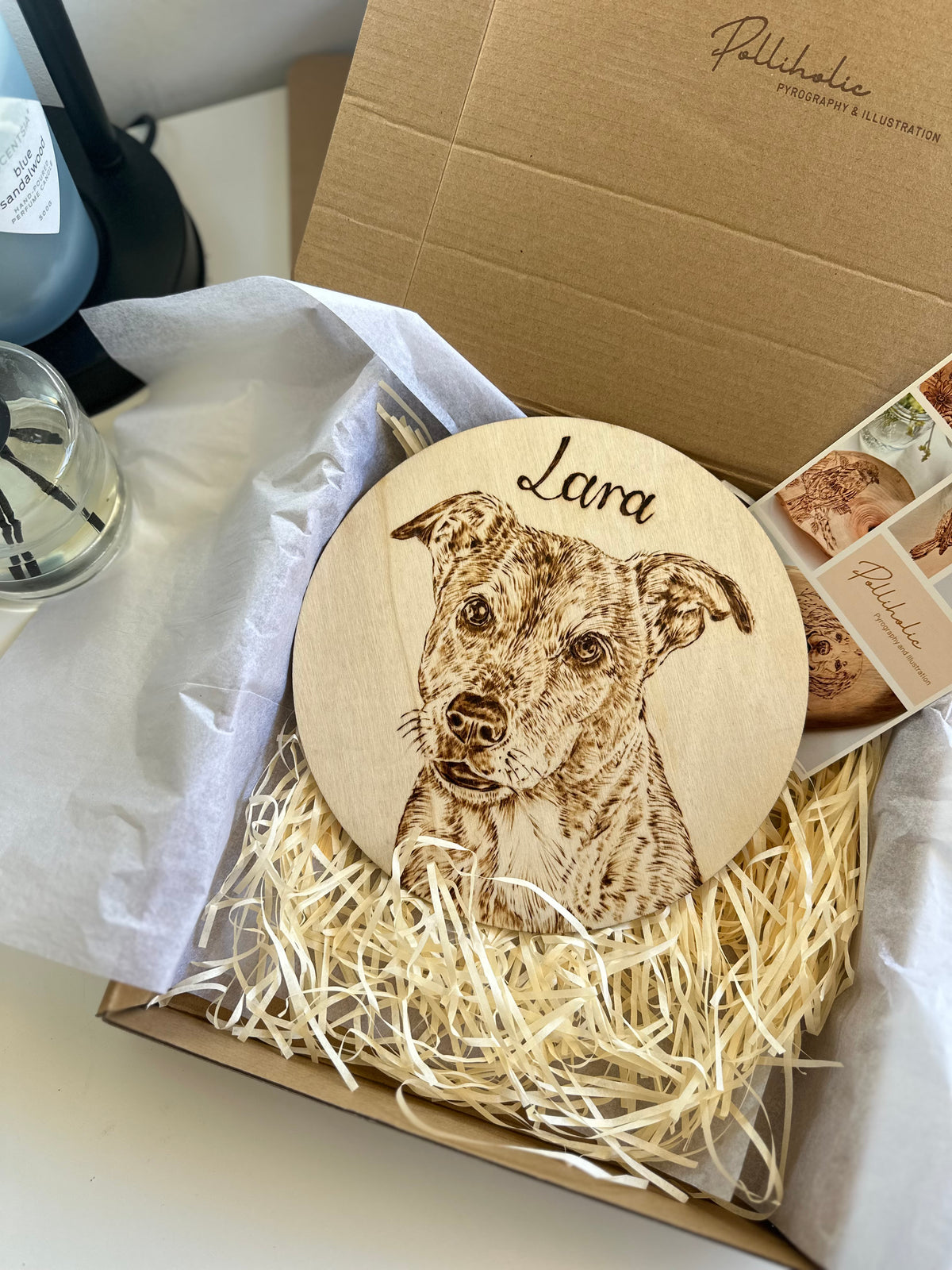 Custom Pet Portrait on Plywood – Thin Circle Plywood Pyrography Art