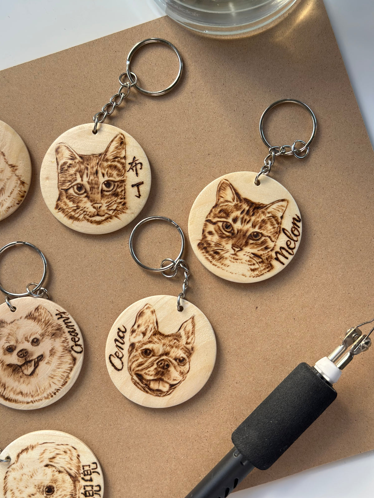 Custom Pet Portrait Key Ring – Handmade Pyrography on Wood