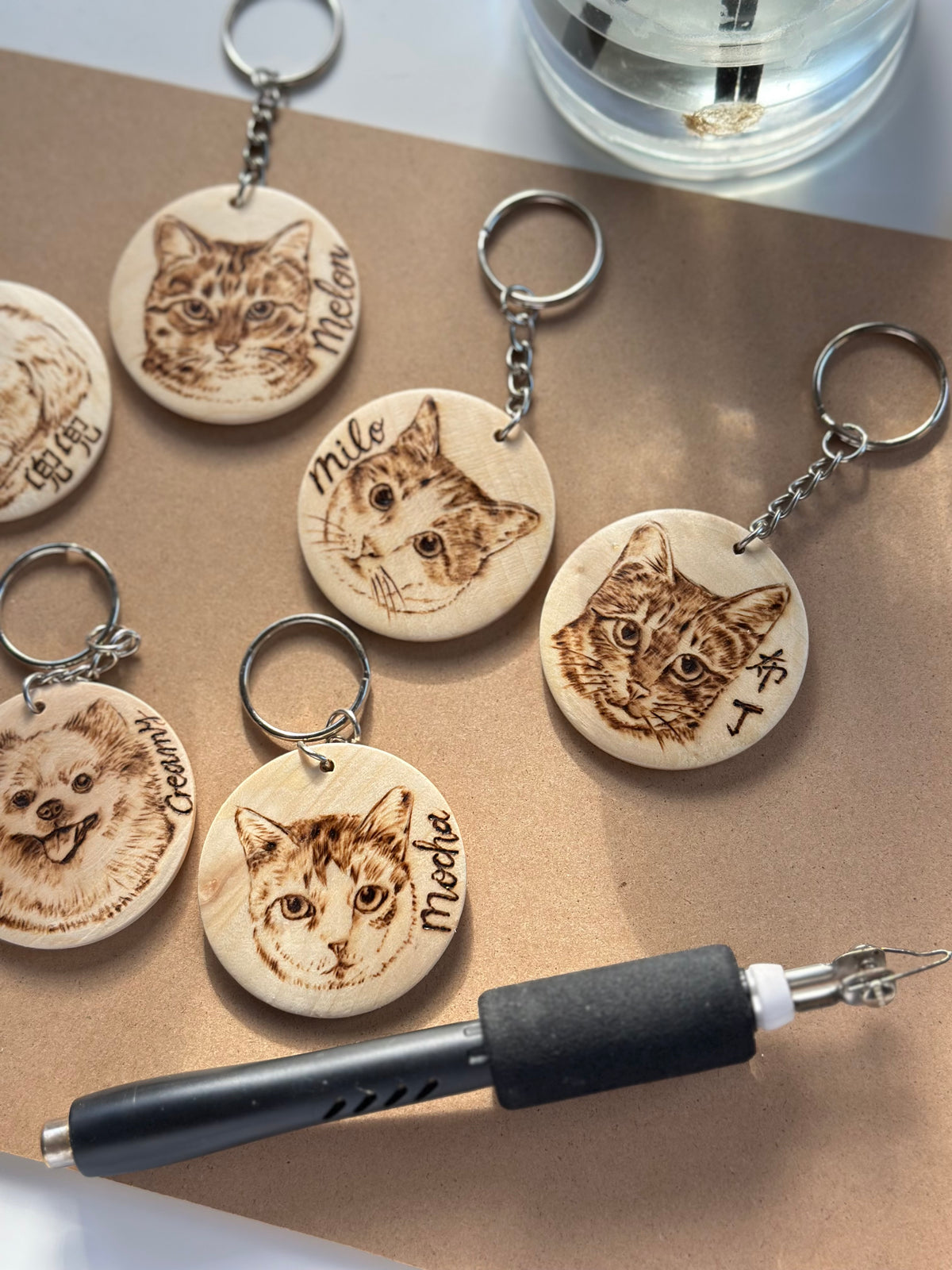 Custom Pet Portrait Key Ring – Handmade Pyrography on Wood
