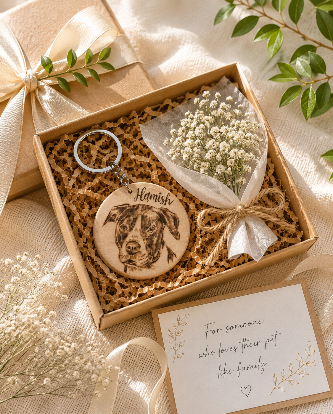Custom Pet Portrait Key Ring – Handmade Pyrography on Wood