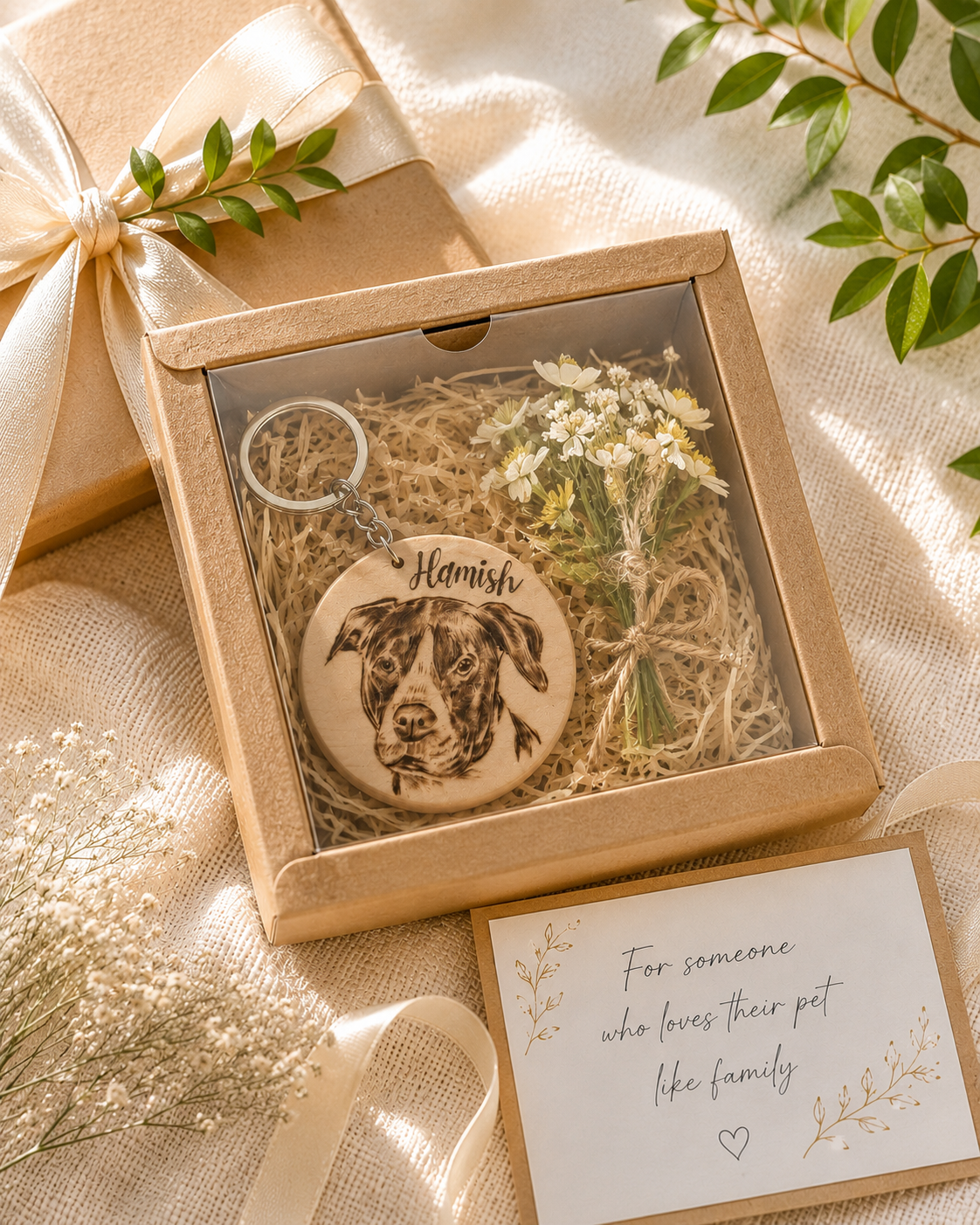 Custom Pet Portrait Key Ring – Handmade Pyrography on Wood