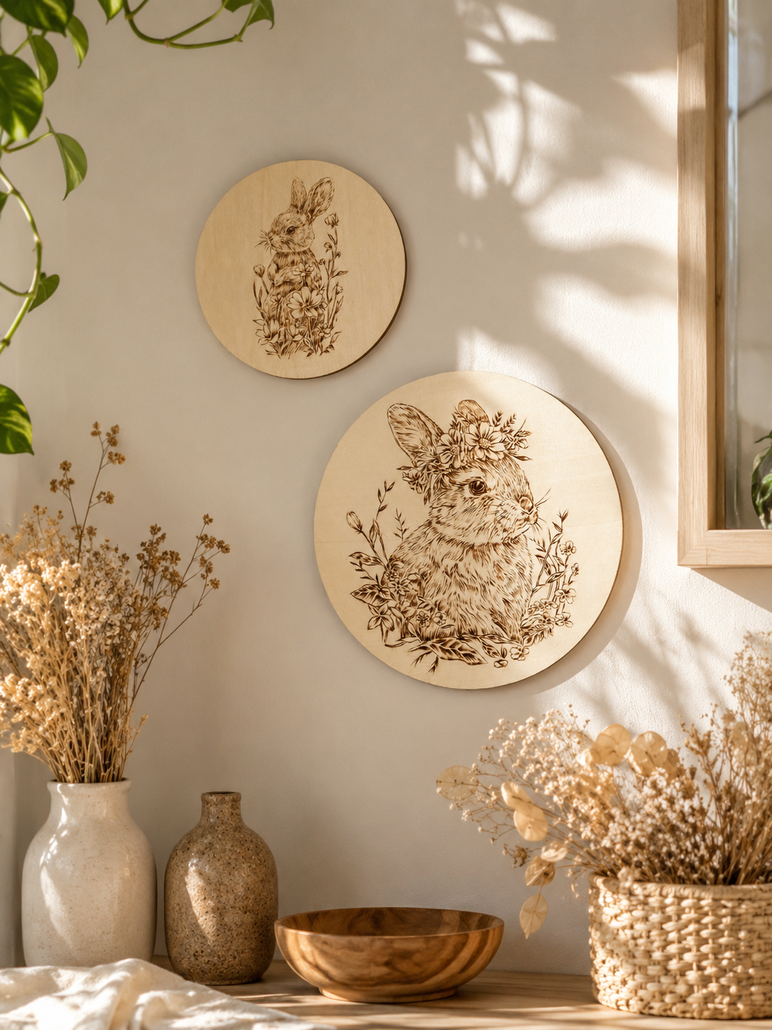 Custom Pet Portrait on Plywood – Thin Circle Plywood Pyrography Art