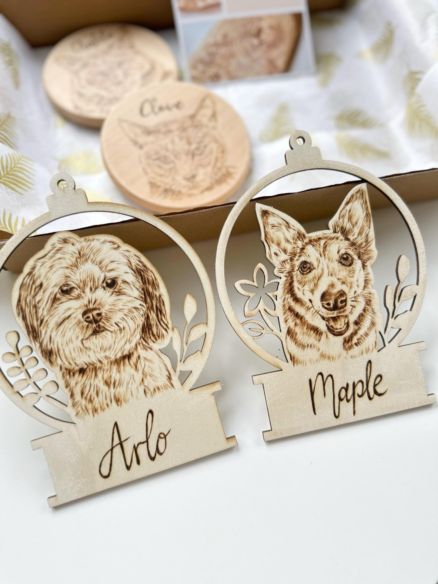 Custom Pet Portrait  Ornament – Handmade Woodburned Decoration | Pet Memorial Gift