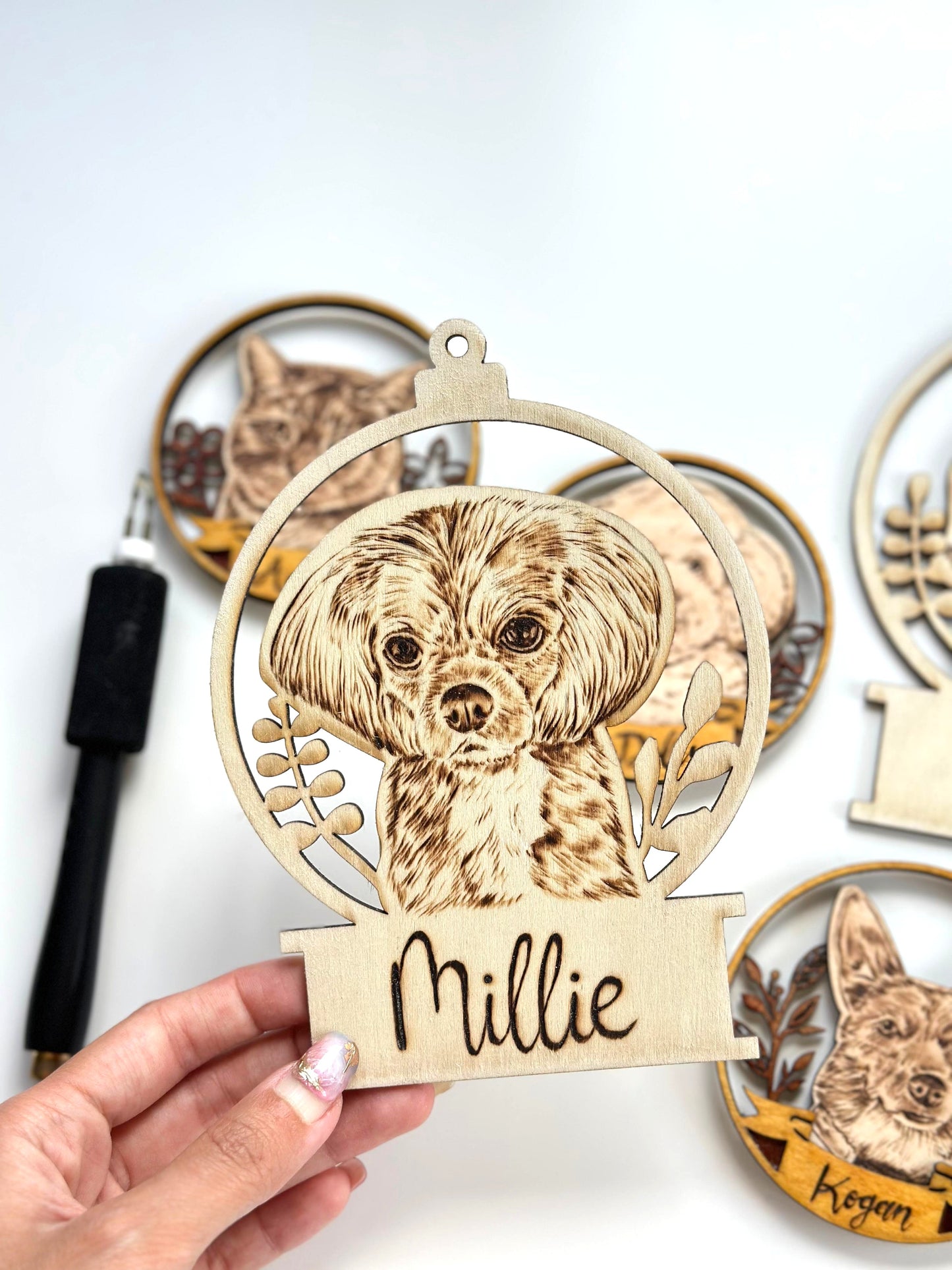 Custom Pet Portrait  Ornament – Handmade Woodburned Decoration | Pet Memorial Gift