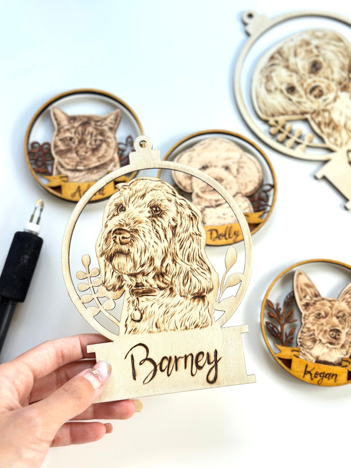 Custom Pet Portrait  Ornament – Handmade Woodburned Decoration | Pet Memorial Gift