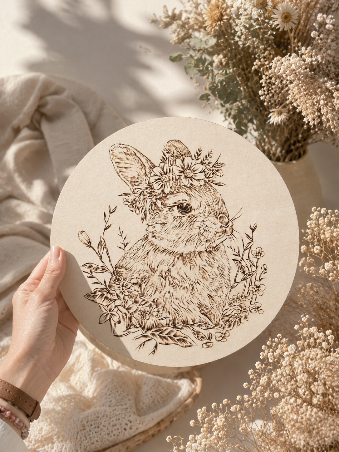 Custom Pet Portrait on Plywood – Thin Circle Plywood Pyrography Art
