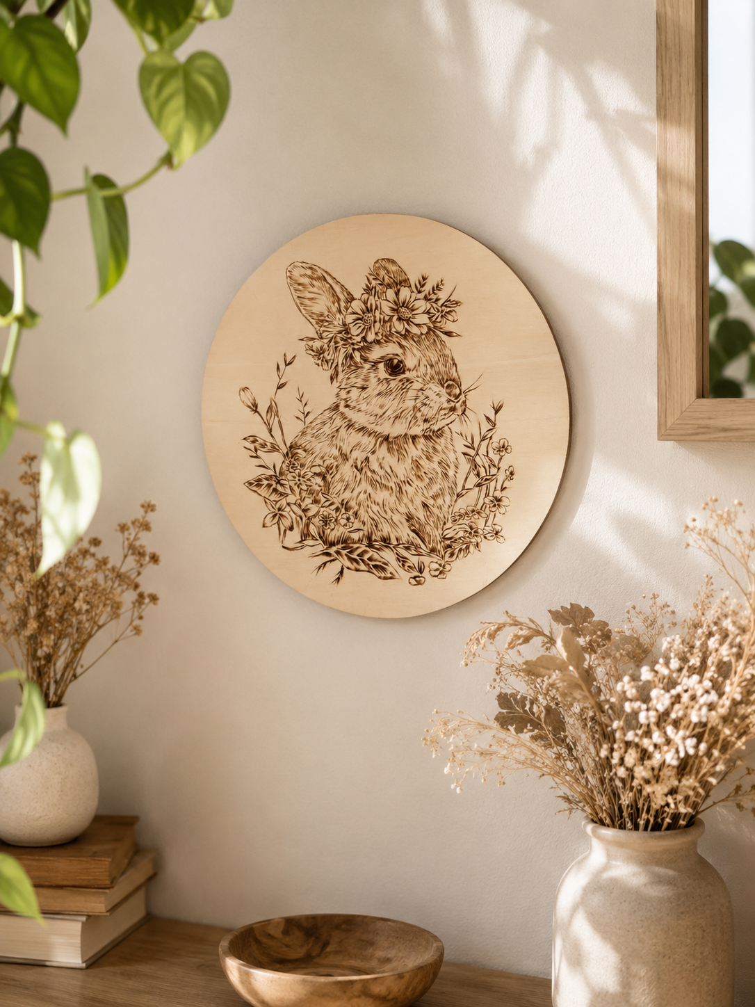 Custom Pet Portrait on Plywood – Thin Circle Plywood Pyrography Art