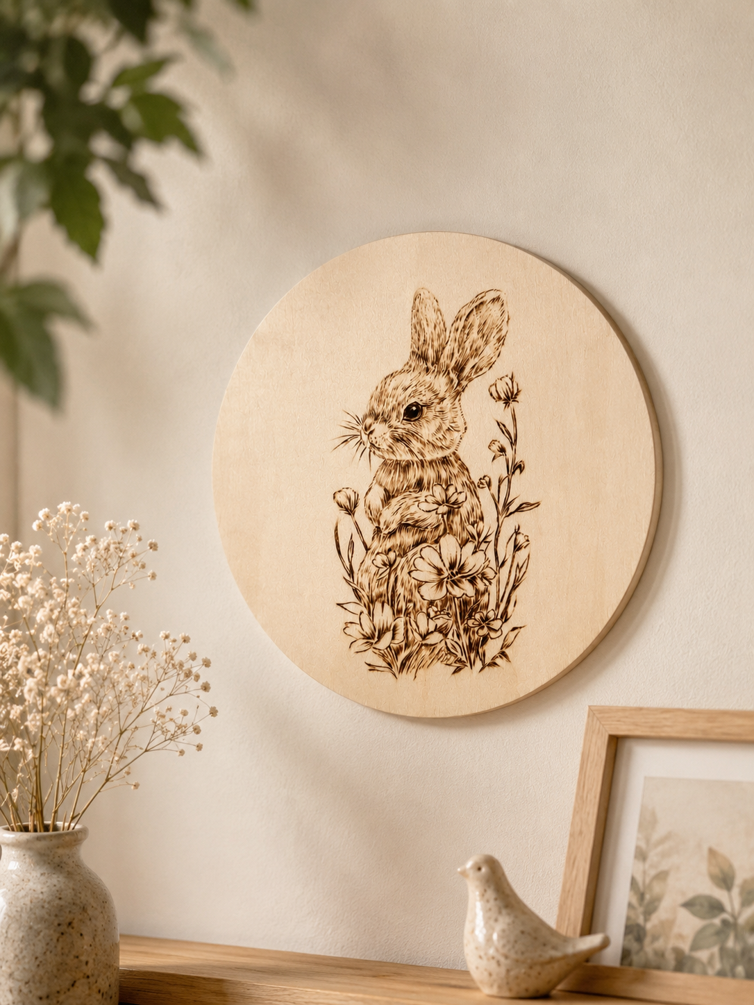 Custom Pet Portrait on Plywood – Thin Circle Plywood Pyrography Art